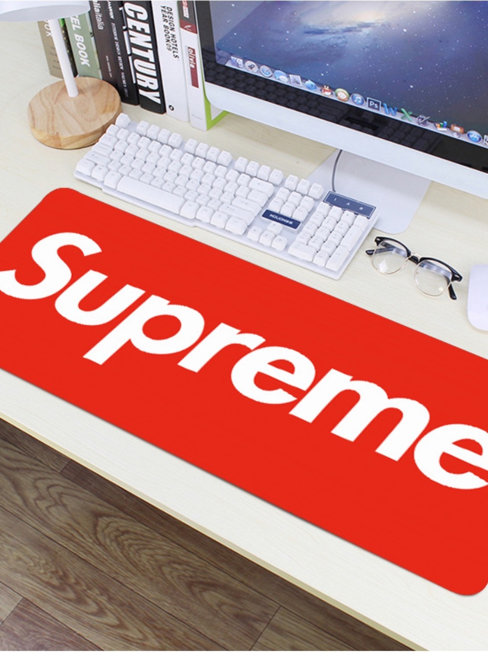 Supreme Red Desk Mat with Bold White Logo